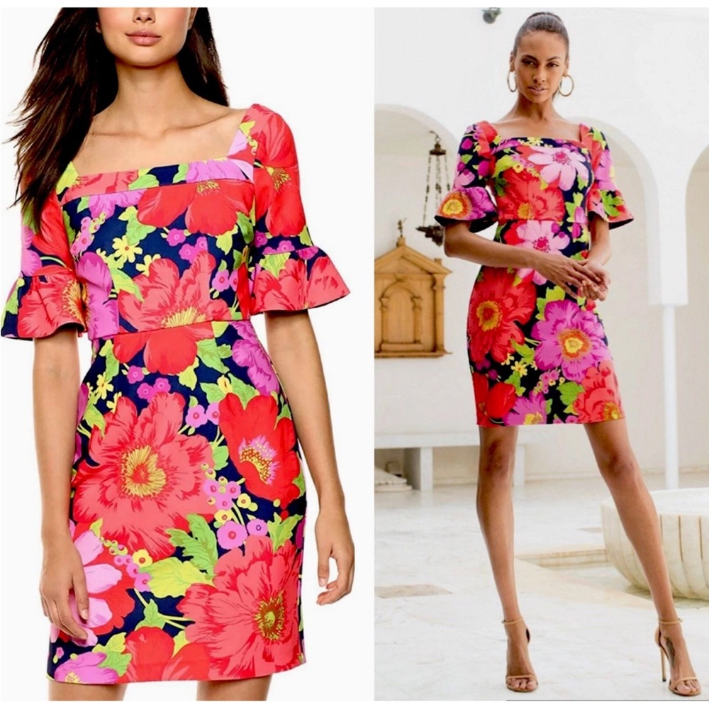 Trina Turk Floral Dress in Red and Pink
